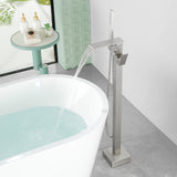Floor Mount Waterfall Tub Filler Single Hole Hot Cold Water Mixer Free Standing Tub Faucet with Hand Shower and Valve