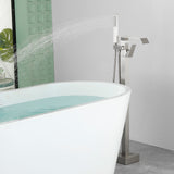 Floor Mount Waterfall Tub Filler Single Hole Hot Cold Water Mixer Free Standing Tub Faucet with Hand Shower and Valve