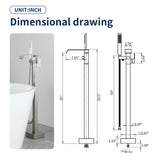 Floor Mount Waterfall Tub Filler Single Hole Hot Cold Water Mixer Free Standing Tub Faucet with Hand Shower and Valve