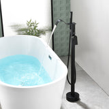 Brass Waterfall Floor-Mount Tub Faucet Single Lever Freestanding Bath Taps with Hand Shower