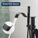 Brass Waterfall Floor-Mount Tub Faucet Single Lever Freestanding Bath Taps with Hand Shower