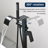 Brass Waterfall Floor-Mount Tub Faucet Single Lever Freestanding Bath Taps with Hand Shower