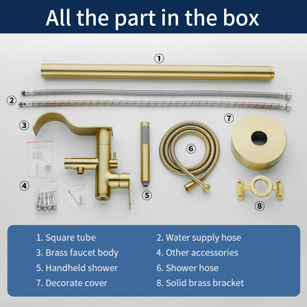 Brass Waterfall Floor-Mount Tub Faucet Single Lever Freestanding Bath Taps with Hand Shower