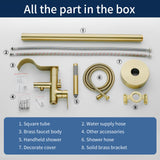 Brass Waterfall Floor-Mount Tub Faucet Single Lever Freestanding Bath Taps with Hand Shower