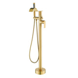 Brass Waterfall Floor-Mount Tub Faucet Single Lever Freestanding Bath Taps with Hand Shower