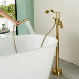 Brass Waterfall Floor-Mount Tub Faucet Single Lever Freestanding Bath Taps with Hand Shower
