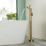 Brass Waterfall Floor-Mount Tub Faucet Single Lever Freestanding Bath Taps with Hand Shower