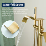 Brass Waterfall Floor-Mount Tub Faucet Single Lever Freestanding Bath Taps with Hand Shower