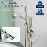 Brass Waterfall Floor-Mount Tub Faucet Single Lever Freestanding Bath Taps with Hand Shower