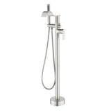 Brass Waterfall Floor-Mount Tub Faucet Single Lever Freestanding Bath Taps with Hand Shower