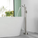 Brass Waterfall Floor-Mount Tub Faucet Single Lever Freestanding Bath Taps with Hand Shower