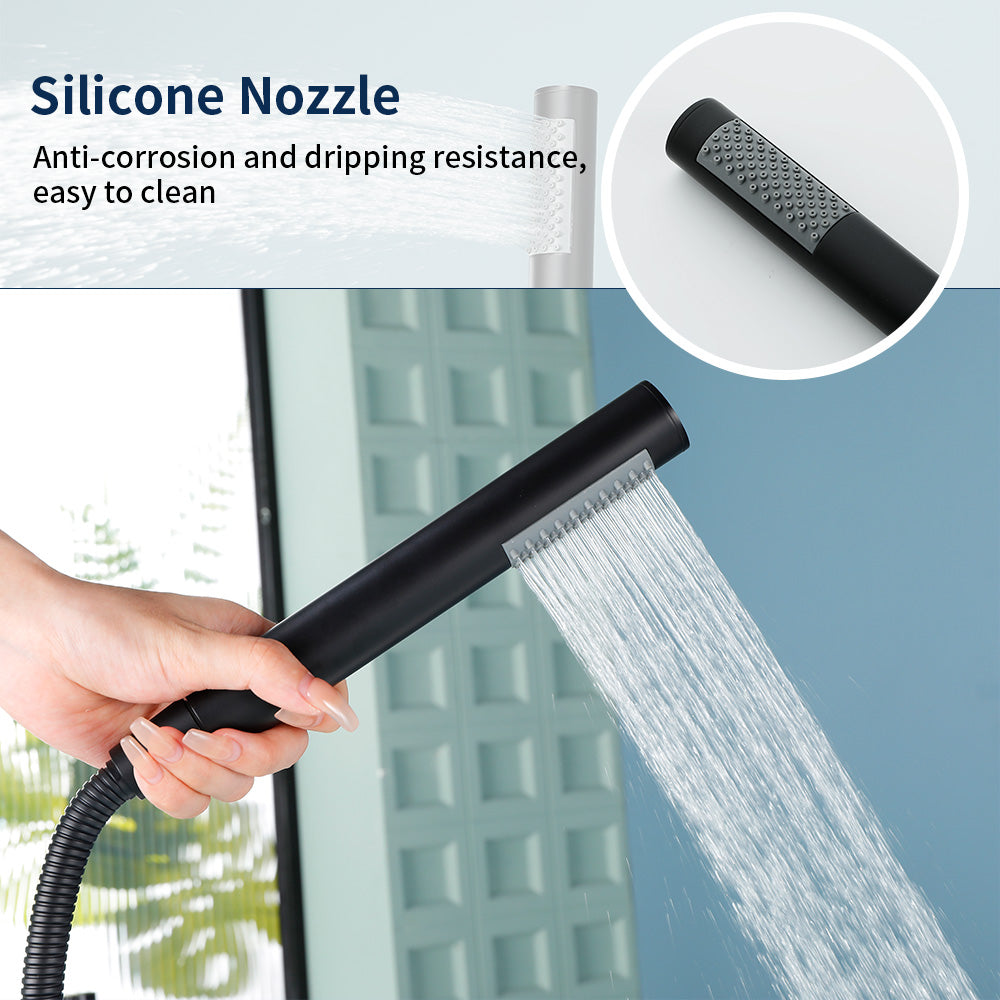 Freestanding Bath Tub Filler Trim Dual Functions 1 Handle 360° Swivel Waterfall Floor Mount Bathtub Faucet with Handheld Sprayer