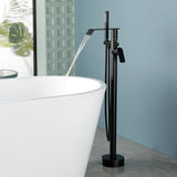 Freestanding Bath Tub Filler Trim Dual Functions 1 Handle 360° Swivel Waterfall Floor Mount Bathtub Faucet with Handheld Sprayer