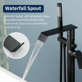 Freestanding Bath Tub Filler Trim Dual Functions 1 Handle 360° Swivel Waterfall Floor Mount Bathtub Faucet with Handheld Sprayer