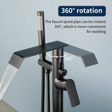 Freestanding Bath Tub Filler Trim Dual Functions 1 Handle 360° Swivel Waterfall Floor Mount Bathtub Faucet with Handheld Sprayer