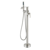 Freestanding Bath Tub Filler Trim Dual Functions 1 Handle 360° Swivel Waterfall Floor Mount Bathtub Faucet with Handheld Sprayer