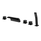 Deck Mount Bath Trim Hot and Cold Water Mixer 2 Knob Handles 5-Hole Roman Tub Faucet with Diverter and Hand Shower