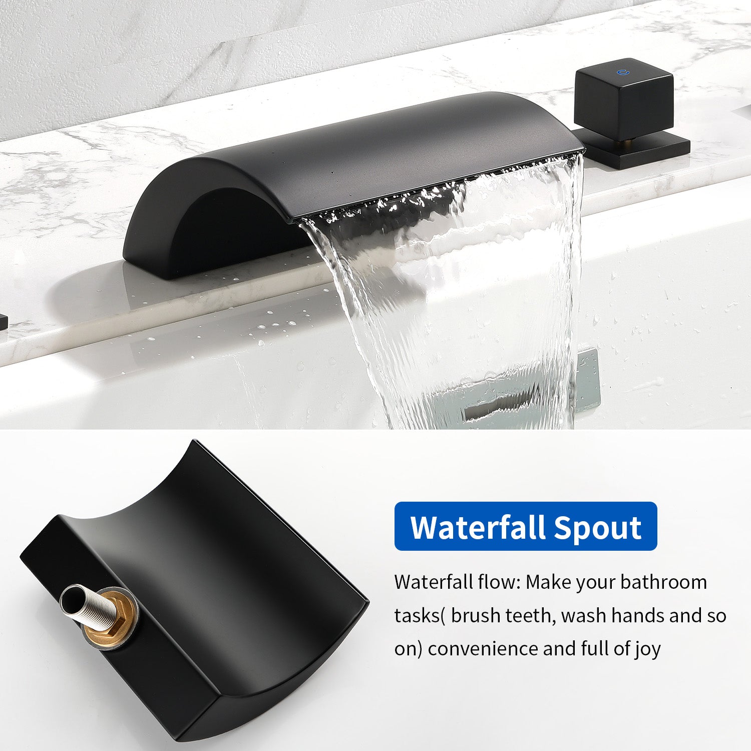 Deck Mount Bath Trim Hot and Cold Water Mixer 2 Knob Handles 5-Hole Roman Tub Faucet with Diverter and Hand Shower