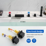 Deck Mount Bath Trim Hot and Cold Water Mixer 2 Knob Handles 5-Hole Roman Tub Faucet with Diverter and Hand Shower