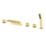Deck Mount Bath Trim Hot and Cold Water Mixer 2 Knob Handles 5-Hole Roman Tub Faucet with Diverter and Hand Shower