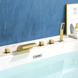 Deck Mount Bath Trim Hot and Cold Water Mixer 2 Knob Handles 5-Hole Roman Tub Faucet with Diverter and Hand Shower