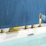 Deck Mount Bath Trim Hot and Cold Water Mixer 2 Knob Handles 5-Hole Roman Tub Faucet with Diverter and Hand Shower