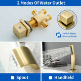 Deck Mount Bath Trim Hot and Cold Water Mixer 2 Knob Handles 5-Hole Roman Tub Faucet with Diverter and Hand Shower