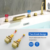 Deck Mount Bath Trim Hot and Cold Water Mixer 2 Knob Handles 5-Hole Roman Tub Faucet with Diverter and Hand Shower