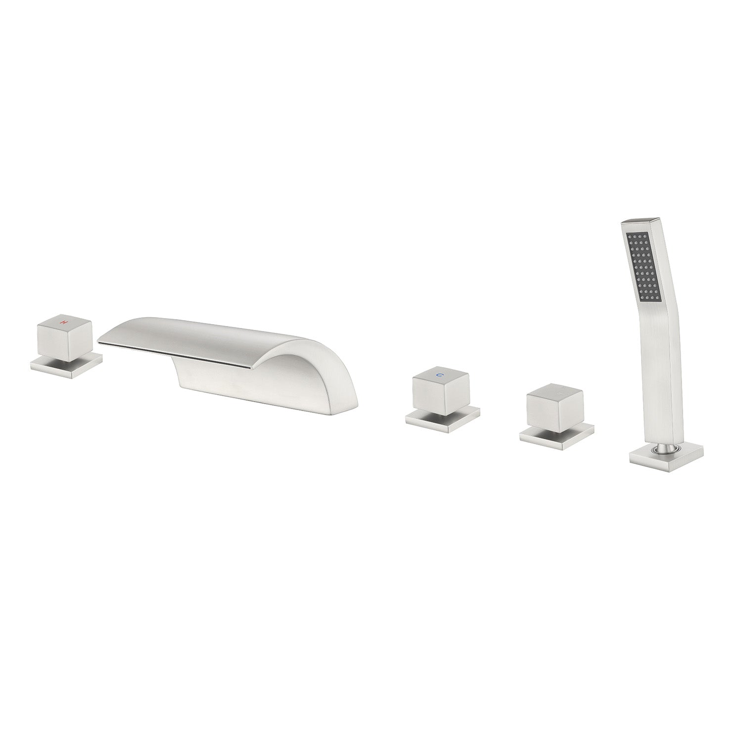 Deck Mount Bath Trim Hot and Cold Water Mixer 2 Knob Handles 5-Hole Roman Tub Faucet with Diverter and Hand Shower