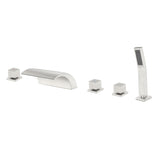 Deck Mount Bath Trim Hot and Cold Water Mixer 2 Knob Handles 5-Hole Roman Tub Faucet with Diverter and Hand Shower