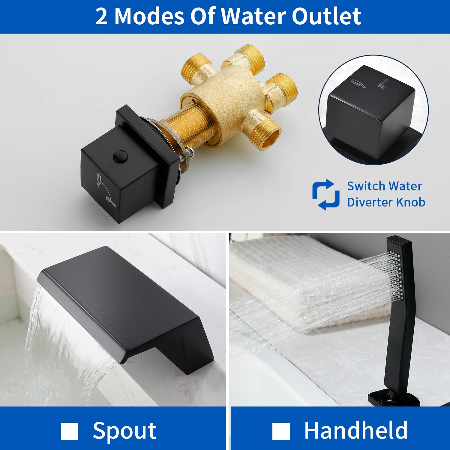 Waterfall Bathtub Faucet, Five Hole Deck Mounted Roman Bath Tub Faucet Mixer with Hand Shower