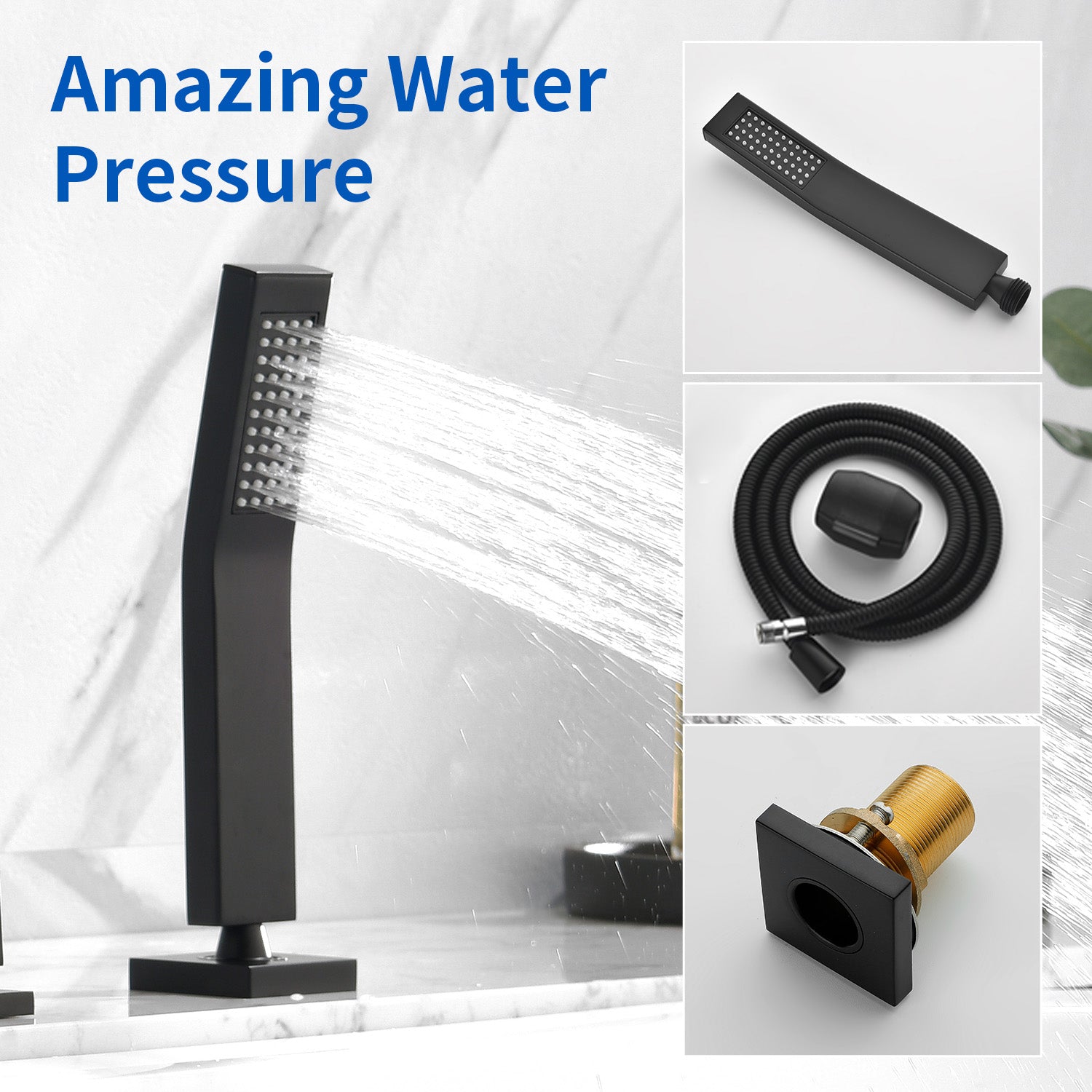 Waterfall Bathtub Faucet, Five Hole Deck Mounted Roman Bath Tub Faucet Mixer with Hand Shower