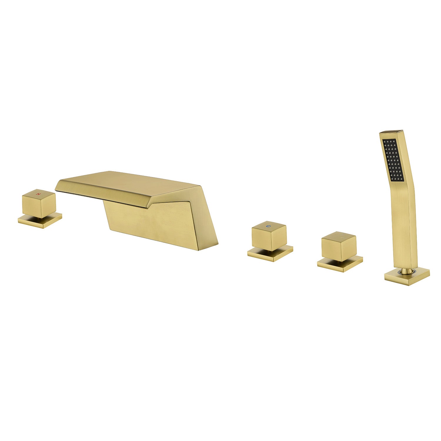 Waterfall Bathtub Faucet, Five Hole Deck Mounted Roman Bath Tub Faucet Mixer with Hand Shower
