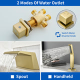 Waterfall Bathtub Faucet, Five Hole Deck Mounted Roman Bath Tub Faucet Mixer with Hand Shower