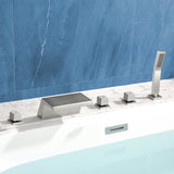 Waterfall Bathtub Faucet, Five Hole Deck Mounted Roman Bath Tub Faucet Mixer with Hand Shower