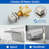 Waterfall Bathtub Faucet, Five Hole Deck Mounted Roman Bath Tub Faucet Mixer with Hand Shower
