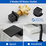 3-Handle Widespread Bath Tub Mixer Deck Mouted 5-Piece Roman Waterfall Tub Filler with Pull-Out Handheld Shower