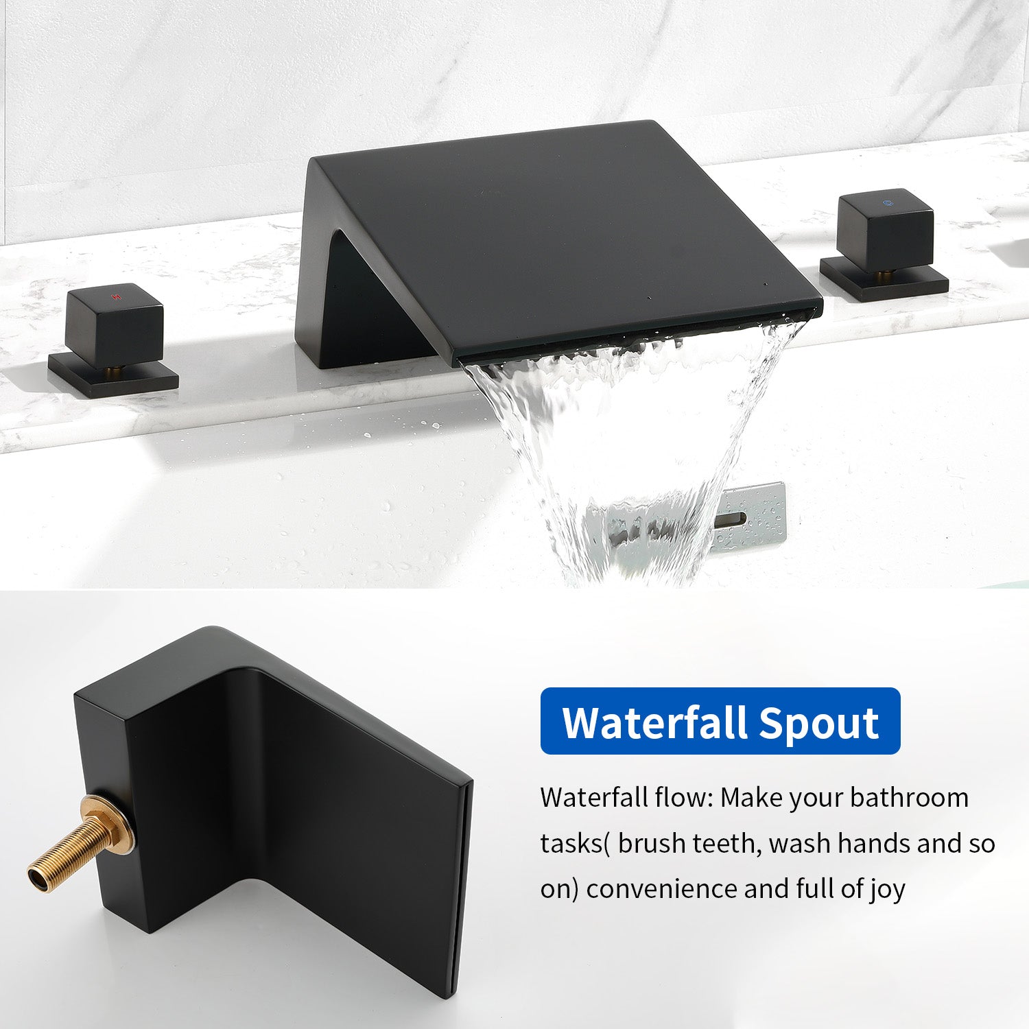 3-Handle Widespread Bath Tub Mixer Deck Mouted 5-Piece Roman Waterfall Tub Filler with Pull-Out Handheld Shower