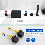 3-Handle Widespread Bath Tub Mixer Deck Mouted 5-Piece Roman Waterfall Tub Filler with Pull-Out Handheld Shower