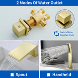 3-Handle Widespread Bath Tub Mixer Deck Mouted 5-Piece Roman Waterfall Tub Filler with Pull-Out Handheld Shower