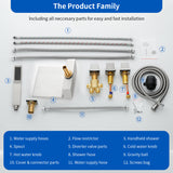 3-Handle Widespread Bath Tub Mixer Deck Mouted 5-Piece Roman Waterfall Tub Filler with Pull-Out Handheld Shower