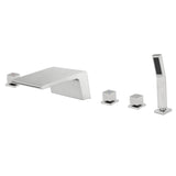 3-Handle Widespread Bath Tub Mixer Deck Mouted 5-Piece Roman Waterfall Tub Filler with Pull-Out Handheld Shower