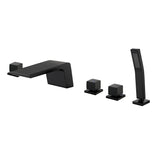 Waterfall tub filler Deck Mount square 5 Hole Bathtub Faucets Set with sprayer and 4.7inch waterfall spout