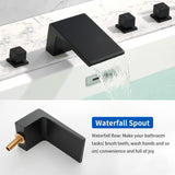 Waterfall tub filler Deck Mount square 5 Hole Bathtub Faucets Set with sprayer and 4.7inch waterfall spout