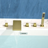 Waterfall tub filler Deck Mount square 5 Hole Bathtub Faucets Set with sprayer and 4.7inch waterfall spout
