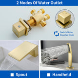 Waterfall tub filler Deck Mount square 5 Hole Bathtub Faucets Set with sprayer and 4.7inch waterfall spout