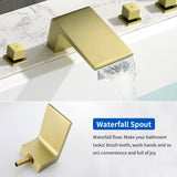 Waterfall tub filler Deck Mount square 5 Hole Bathtub Faucets Set with sprayer and 4.7inch waterfall spout