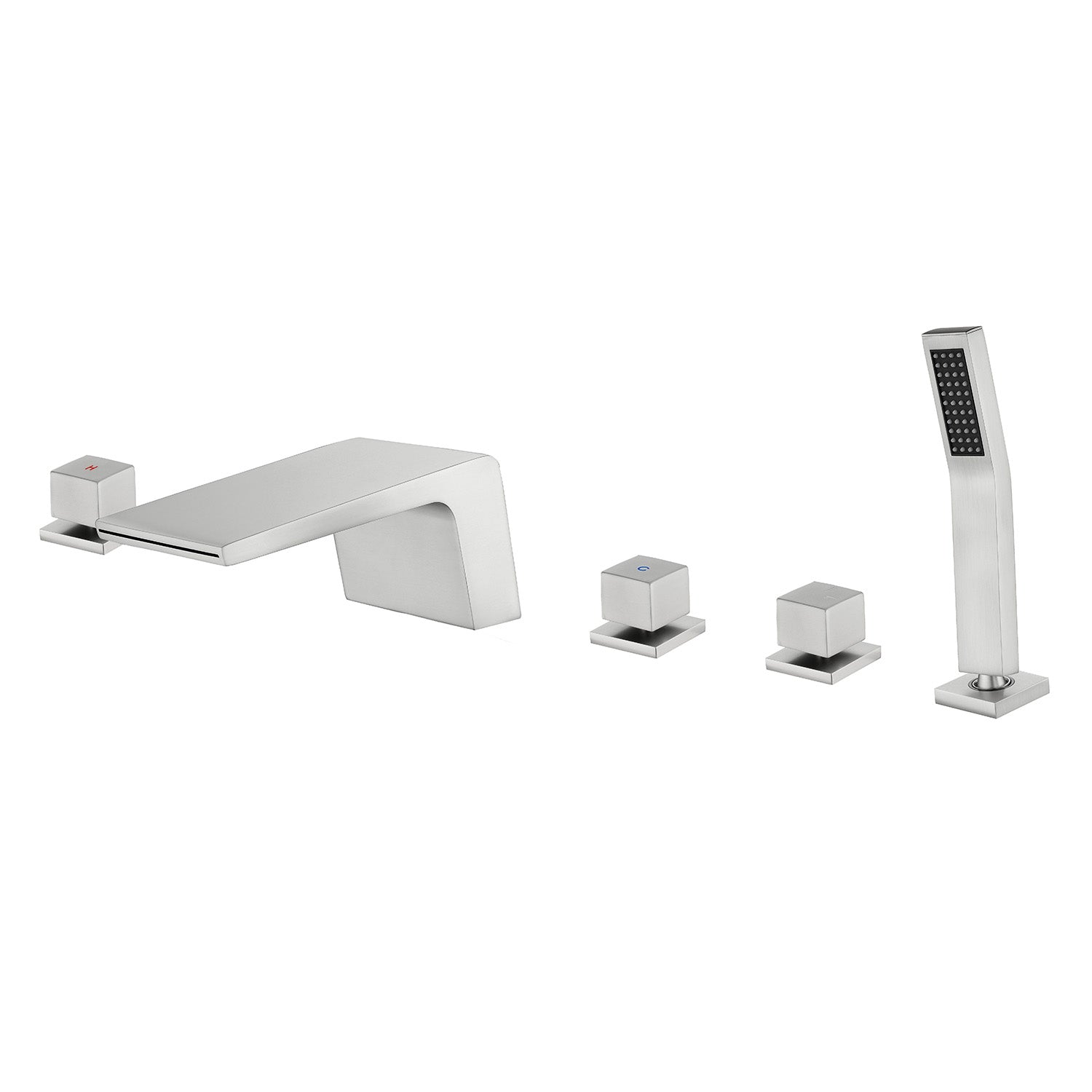 Waterfall tub filler Deck Mount square 5 Hole Bathtub Faucets Set with sprayer and 4.7inch waterfall spout