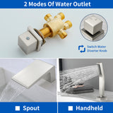 Waterfall tub filler Deck Mount square 5 Hole Bathtub Faucets Set with sprayer and 4.7inch waterfall spout
