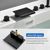 High Flow Roman Tub Faucet 5 Hole Deck Mounted Waterfall Bath Shower Mixer Tap in Matte Black, Brushed Nickel, Brushed Gold